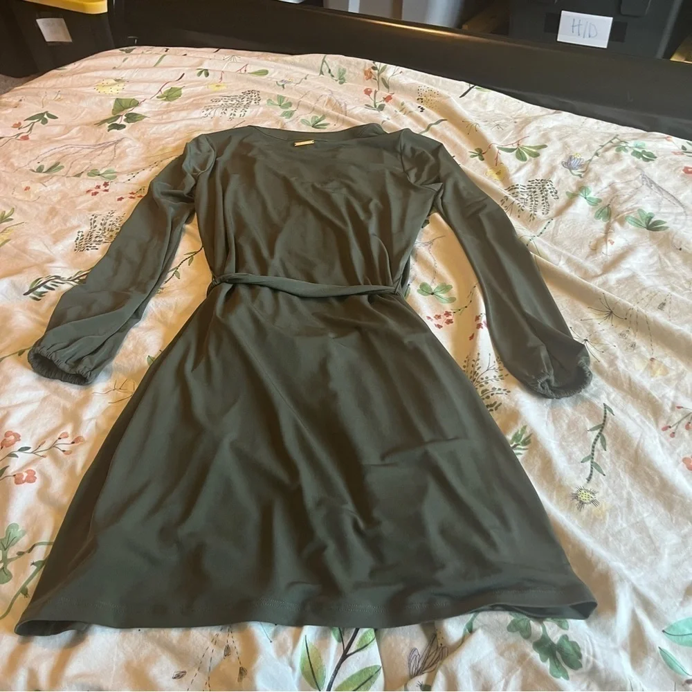 Michael Michael Kors Olive Green Belted Zip Front Dress Size XS